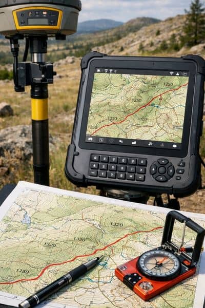 GPS surveying equipment and digital topographic mapping tools used to collect elevation data in the field